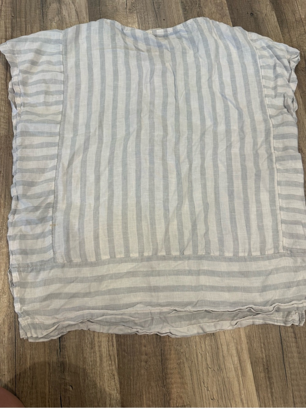 Light grey & White Striped Linen Henley Top - Picture 4 of 5